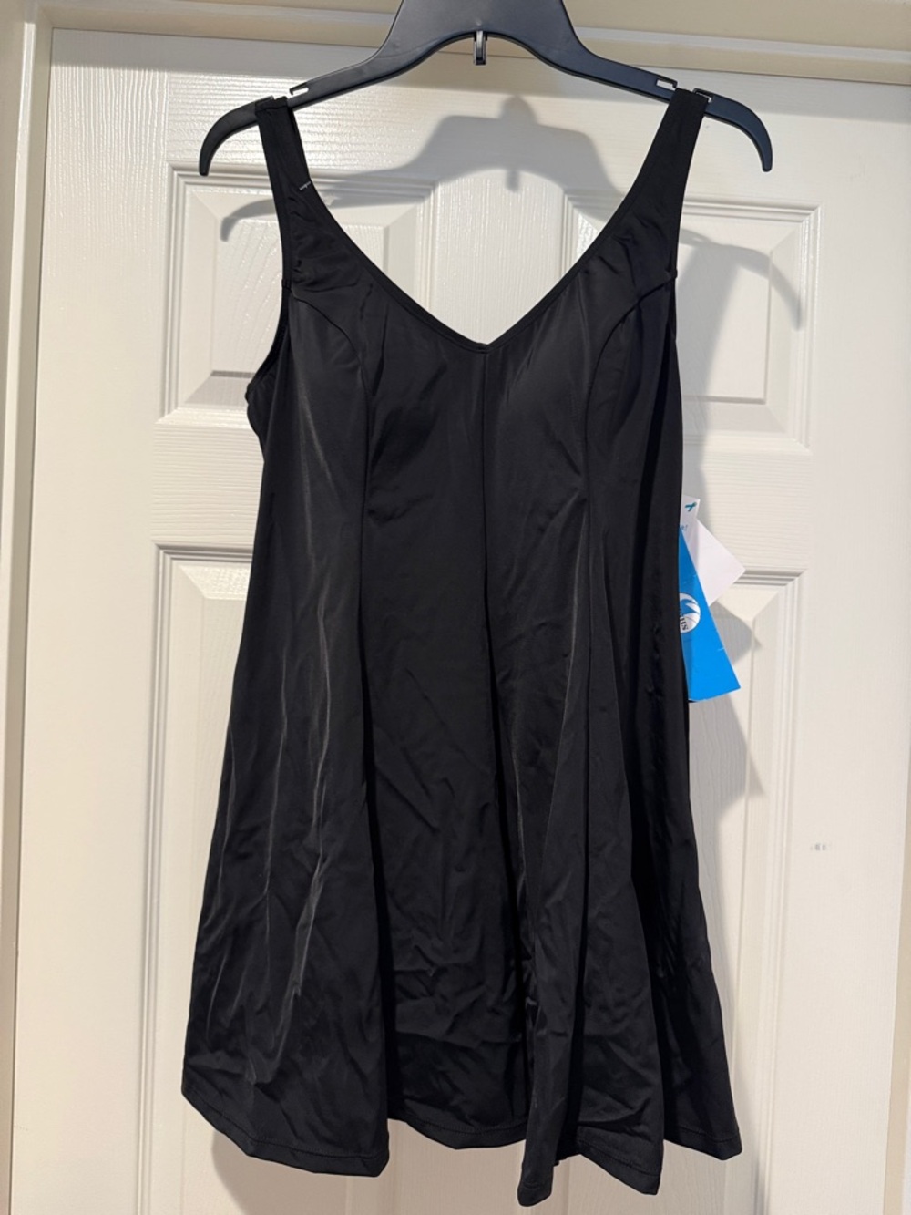NWT Fit 4 U Women Black VNeck 1 Piece Fit & Flare Swimdress attached Panties 14